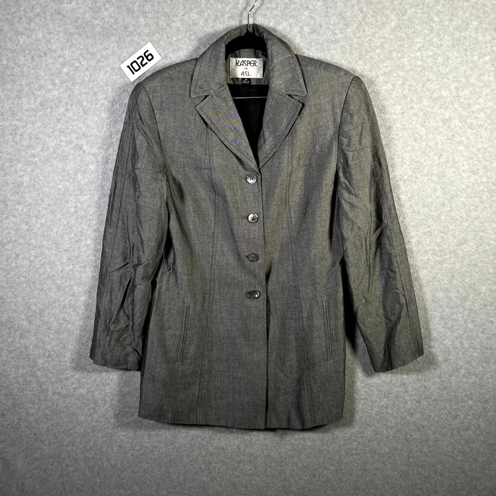 Kasper Blazer Jacket Womens Gray Viscose‎ Notch Lapel Single Breasted Formal